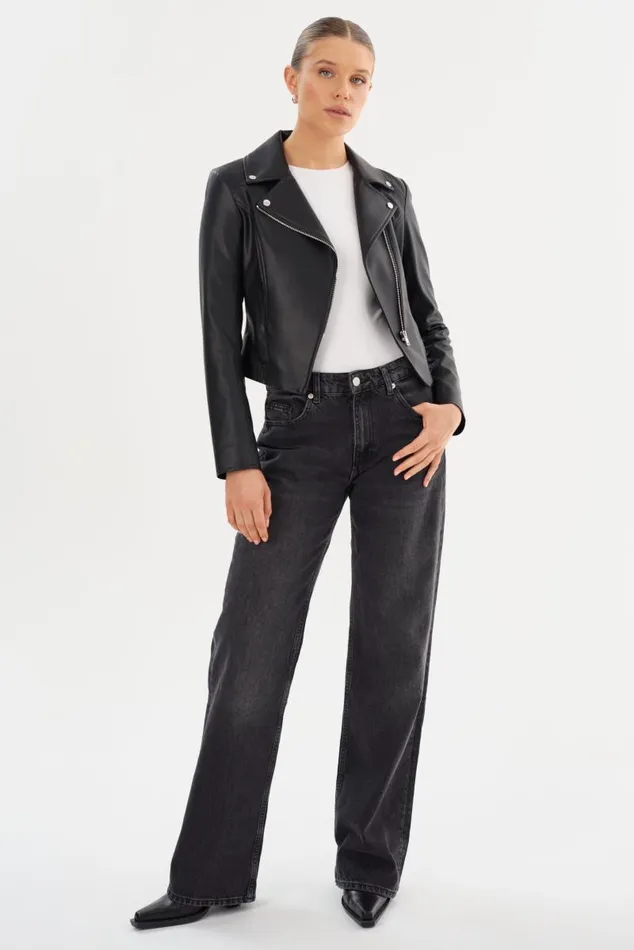 Women PASCALE Fitted Faux Leather Jacket Black LAMARQUE Biker Jackets Women PASCALE Fitted Faux Leather Jacket Black LAMARQUE Biker Jackets