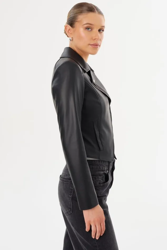 Women PASCALE Fitted Faux Leather Jacket Black LAMARQUE Biker Jackets Women PASCALE Fitted Faux Leather Jacket Black LAMARQUE Biker Jackets