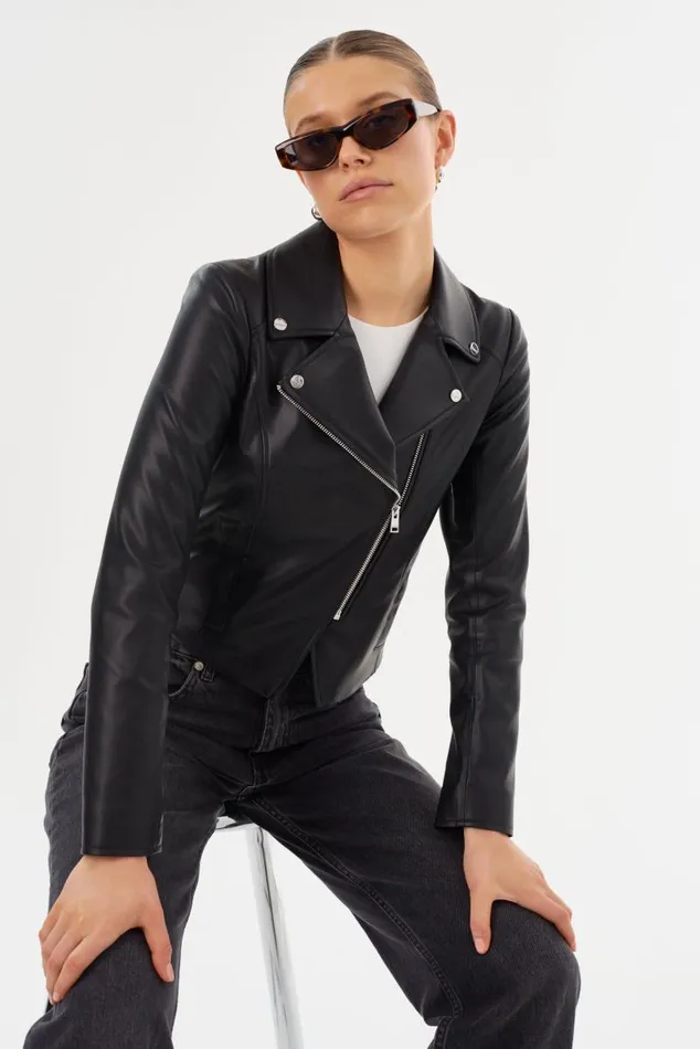 Women PASCALE Fitted Faux Leather Jacket Black LAMARQUE Biker Jackets Women PASCALE Fitted Faux Leather Jacket Black LAMARQUE Biker Jackets