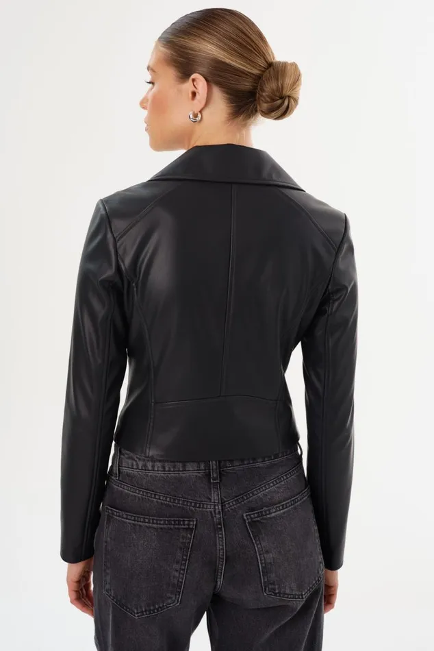Women PASCALE Fitted Faux Leather Jacket Black LAMARQUE Biker Jackets Women PASCALE Fitted Faux Leather Jacket Black LAMARQUE Biker Jackets