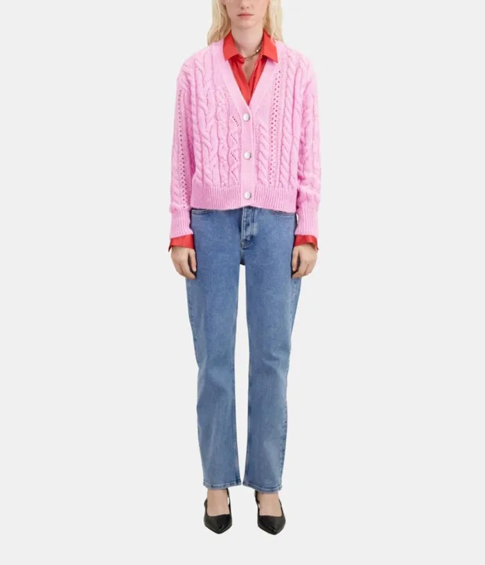 Women Pink Cableknit Woolblend Cardigan THE KOOPLES Sweaters