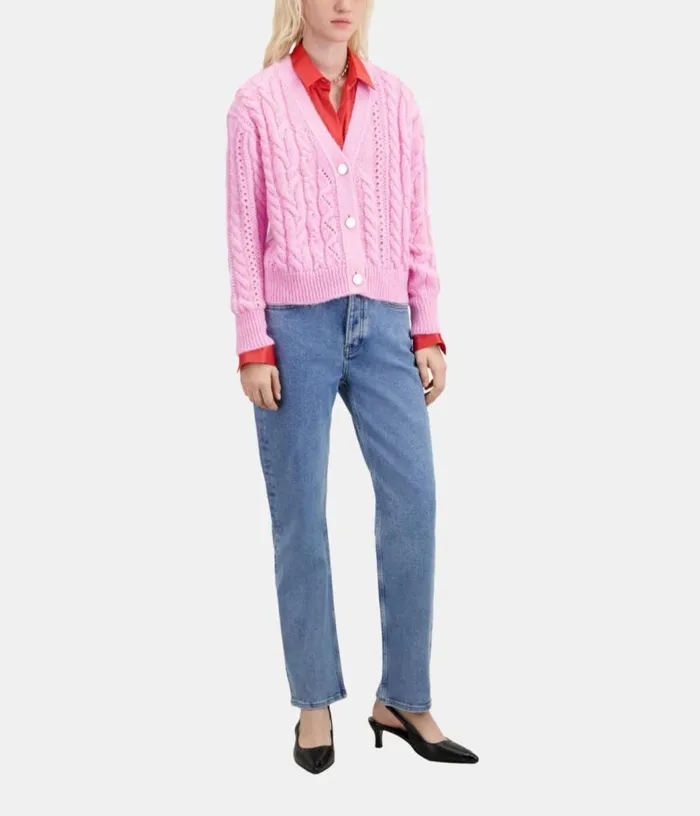 Women Pink Cableknit Woolblend Cardigan THE KOOPLES Sweaters