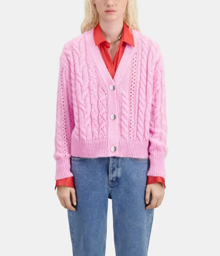 Women Pink Cableknit Woolblend Cardigan THE KOOPLES Sweaters
