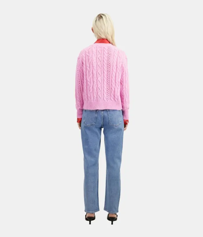 Women Pink Cableknit Woolblend Cardigan THE KOOPLES Sweaters