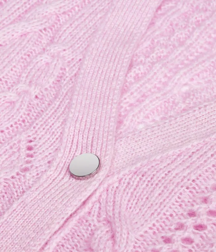Women Pink Cableknit Woolblend Cardigan THE KOOPLES Sweaters