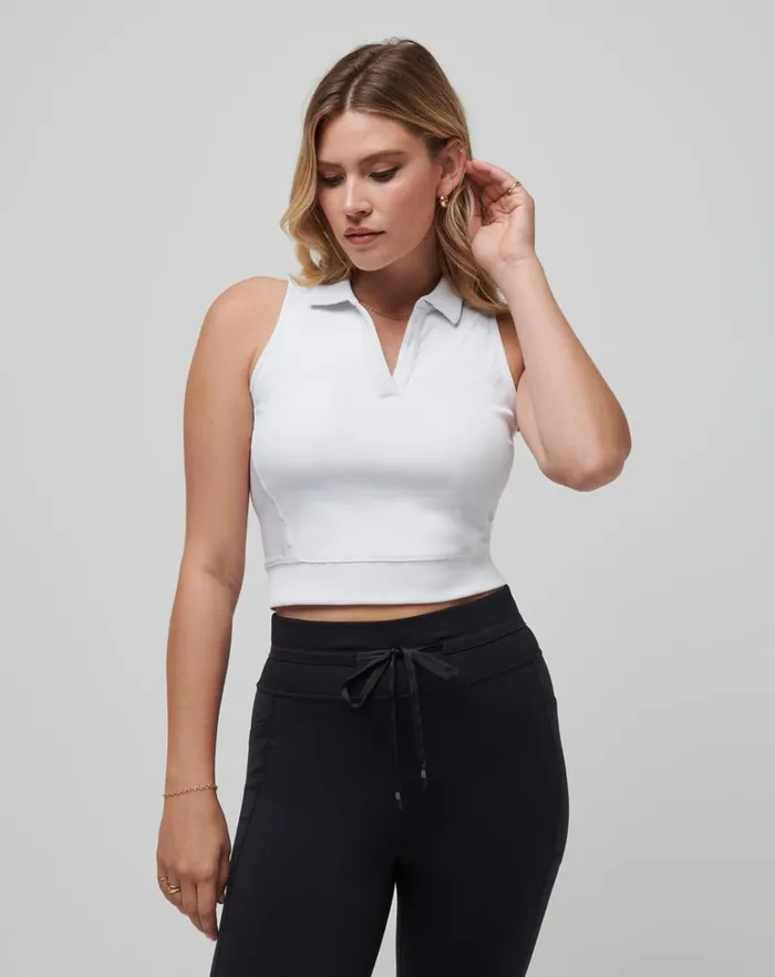 Women Polos TravisMathew MOVEKNIT SLEEVELESS VNECK POLO White