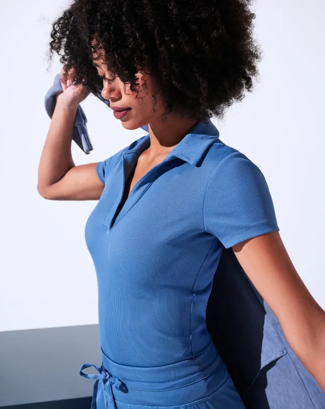 Women Polos TravisMathew MOVEKNIT VNECK POLO Moonlight Blue Women Polos TravisMathew MOVEKNIT VNECK POLO Moonlight Blue