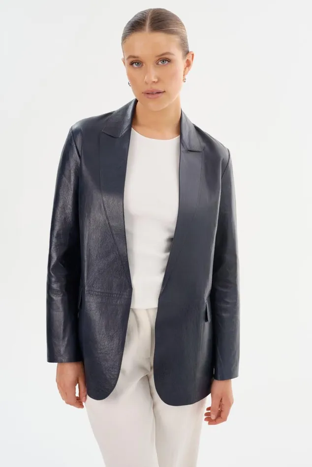 Women QUIRINA Leather Blazer Navy LAMARQUE Blazers