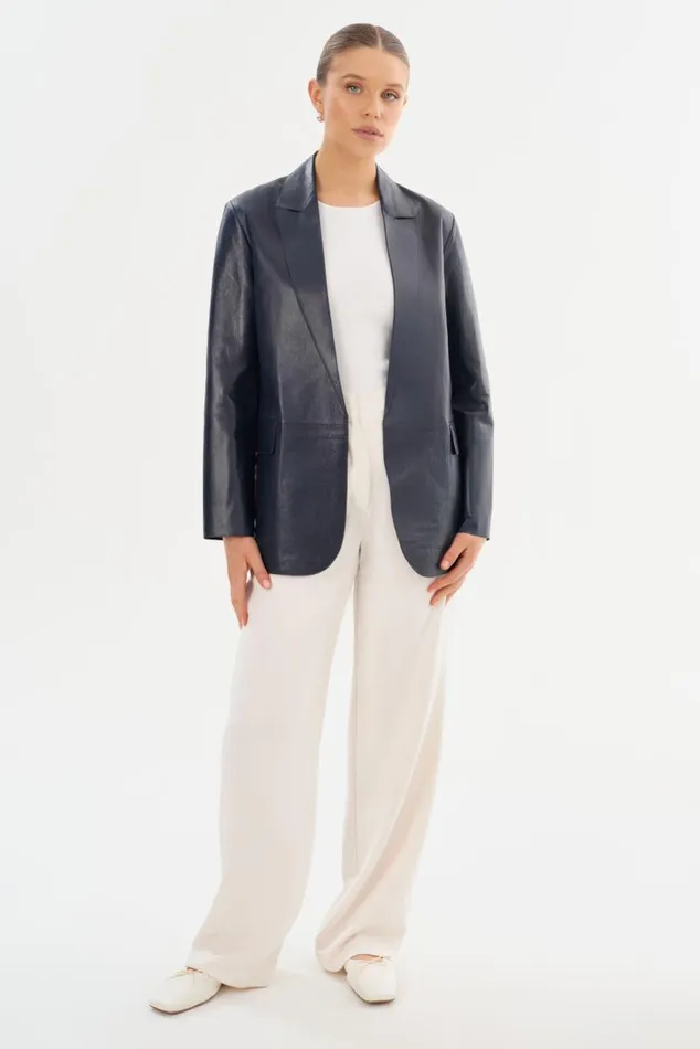Women QUIRINA Leather Blazer Navy LAMARQUE Blazers
