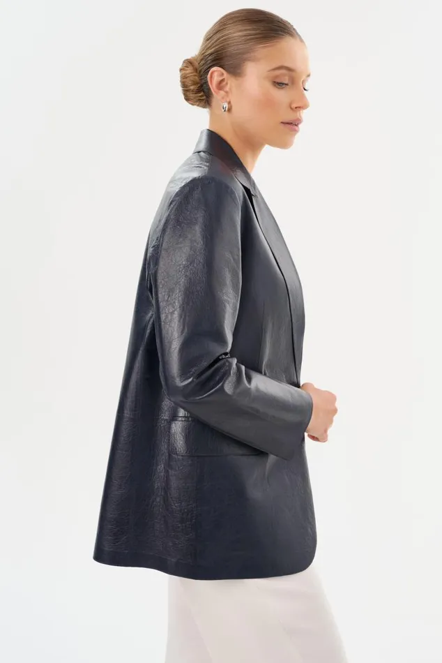 Women QUIRINA Leather Blazer Navy LAMARQUE Blazers