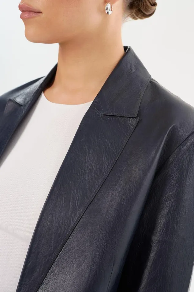 Women QUIRINA Leather Blazer Navy LAMARQUE Blazers