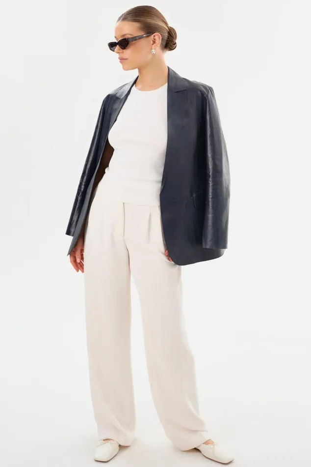 Women QUIRINA Leather Blazer Navy LAMARQUE Blazers