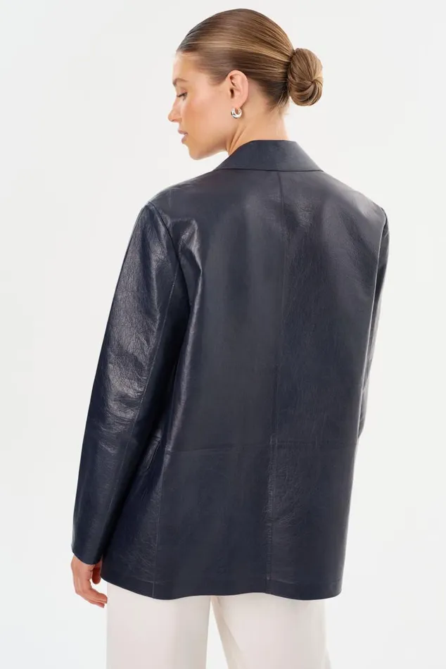 Women QUIRINA Leather Blazer Navy LAMARQUE Blazers