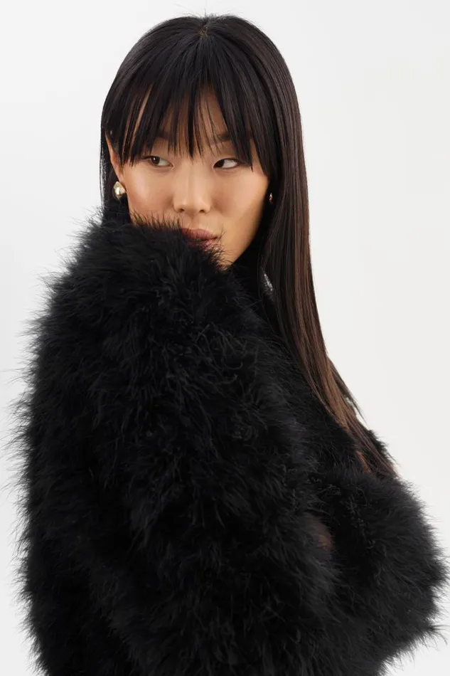Women RABEA Feather Coat Black LAMARQUE Feather Jackets Women RABEA Feather Coat Black LAMARQUE Feather Jackets