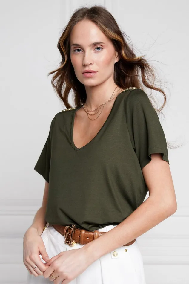 Women Relax Fit VNeck Tee Khaki Holland Cooper Tops