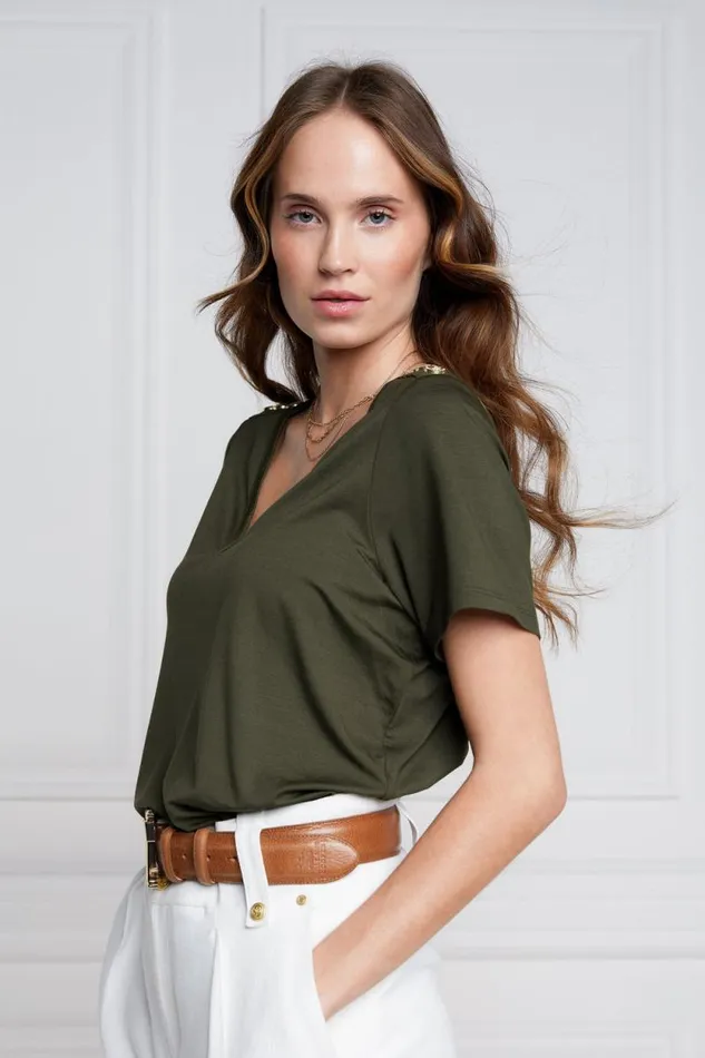 Women Relax Fit VNeck Tee Khaki Holland Cooper Tops