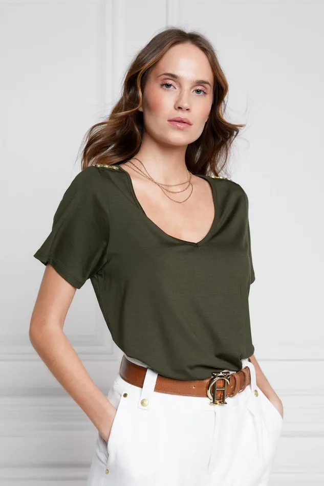 Women Relax Fit VNeck Tee Khaki Holland Cooper Tops