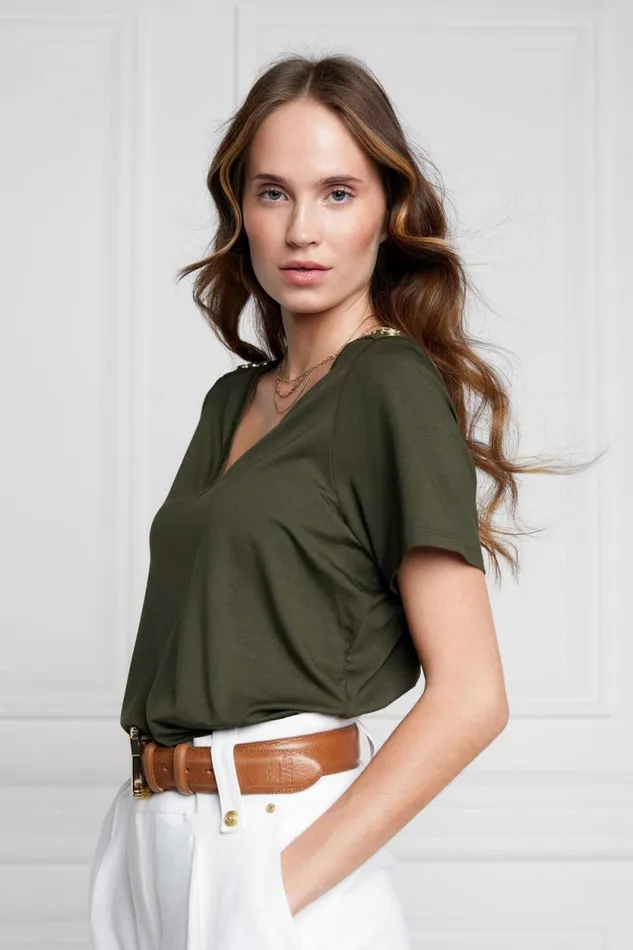 Women Relax Fit VNeck Tee Khaki Holland Cooper Tops