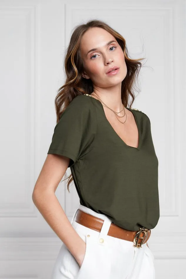 Women Relax Fit VNeck Tee Khaki Holland Cooper Tops