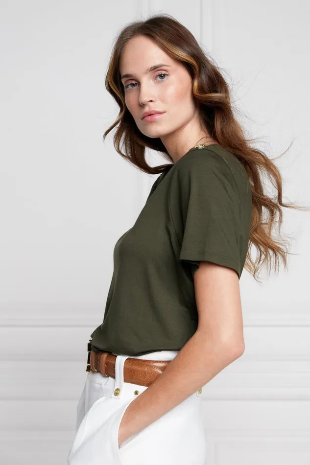 Women Relax Fit VNeck Tee Khaki Holland Cooper Tops