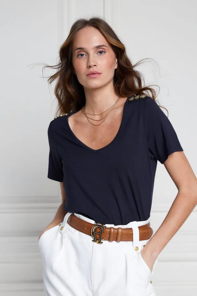Women Relax Fit VNeck Tee Navy Holland Cooper Tops Women Relax Fit VNeck Tee Navy Holland Cooper Tops