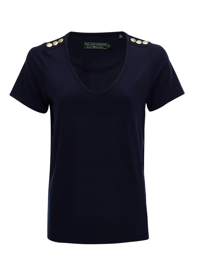 Women Relax Fit VNeck Tee Navy Holland Cooper Tops Women Relax Fit VNeck Tee Navy Holland Cooper Tops