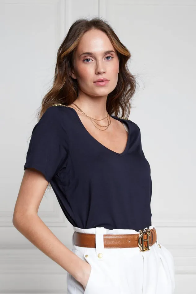Women Relax Fit VNeck Tee Navy Holland Cooper Tops Women Relax Fit VNeck Tee Navy Holland Cooper Tops