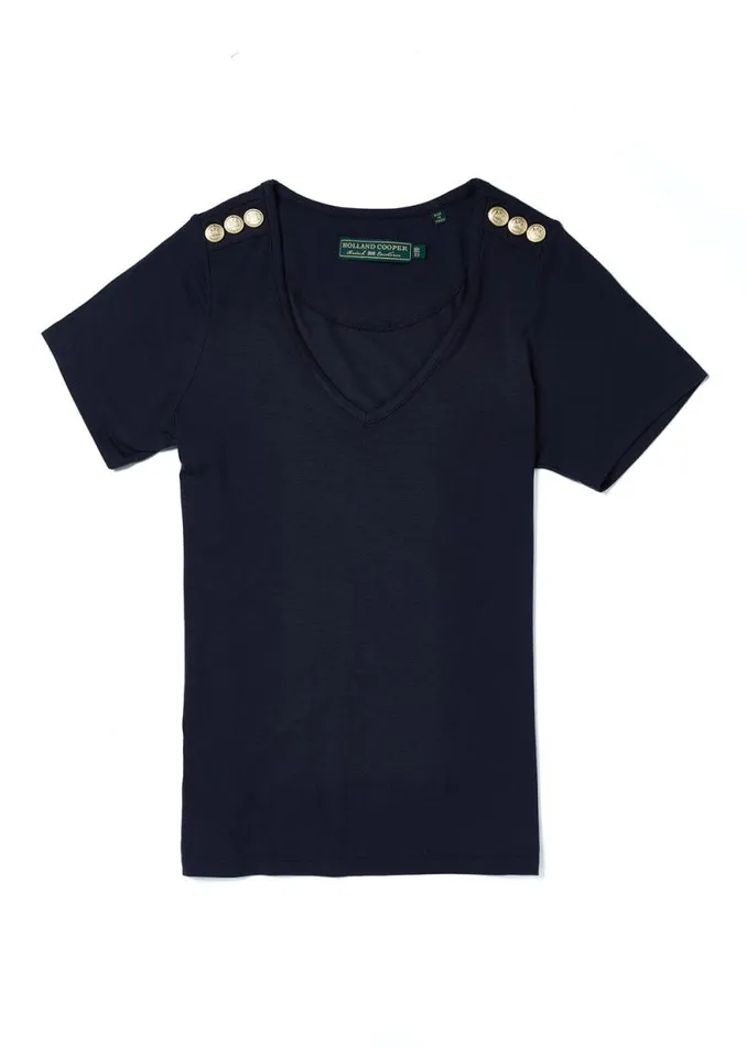 Women Relax Fit VNeck Tee Navy Holland Cooper Tops Women Relax Fit VNeck Tee Navy Holland Cooper Tops
