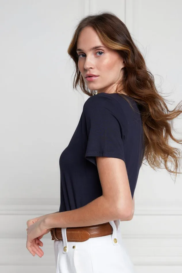 Women Relax Fit VNeck Tee Navy Holland Cooper Tops Women Relax Fit VNeck Tee Navy Holland Cooper Tops