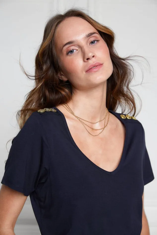 Women Relax Fit VNeck Tee Navy Holland Cooper Tops Women Relax Fit VNeck Tee Navy Holland Cooper Tops