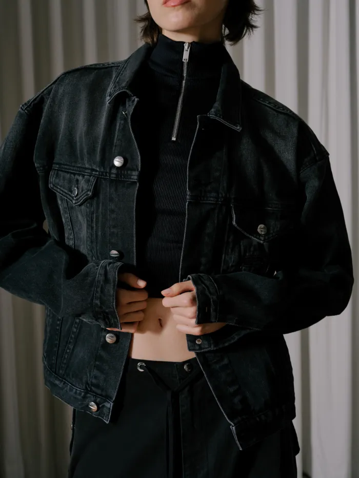 Women Rhude Outerwear OVERSIZED DENIM TRUCKER JACKET Black
