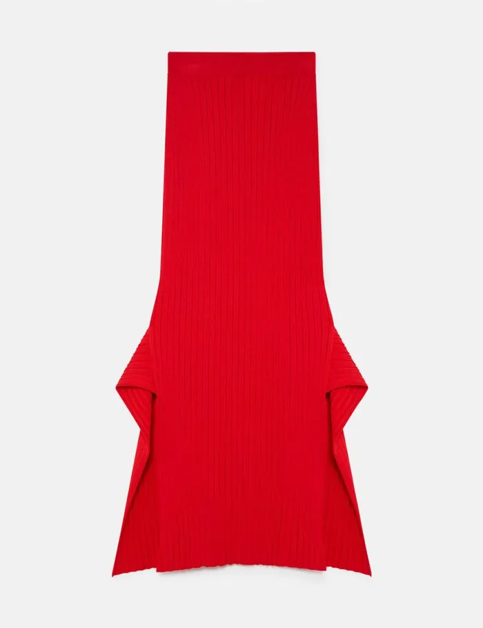 Women Ribbed Flared Slit Midi Skirt Lipstick Red Stella McCartney Skirts