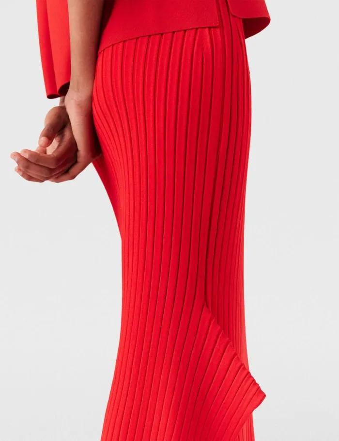 Women Ribbed Flared Slit Midi Skirt Lipstick Red Stella McCartney Skirts