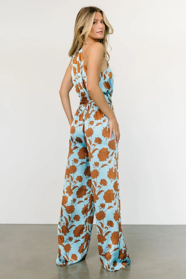 Women Ruby Satin Jumpsuit Blue Copper Print Baltic Born Jumpsuits and Rompers