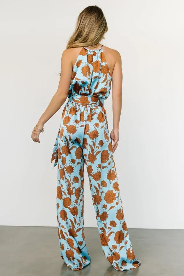 Women Ruby Satin Jumpsuit Blue Copper Print Baltic Born Jumpsuits and Rompers