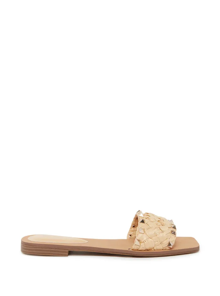 Women Sandals GUESS Beige Raidah Woven Stud Slides
