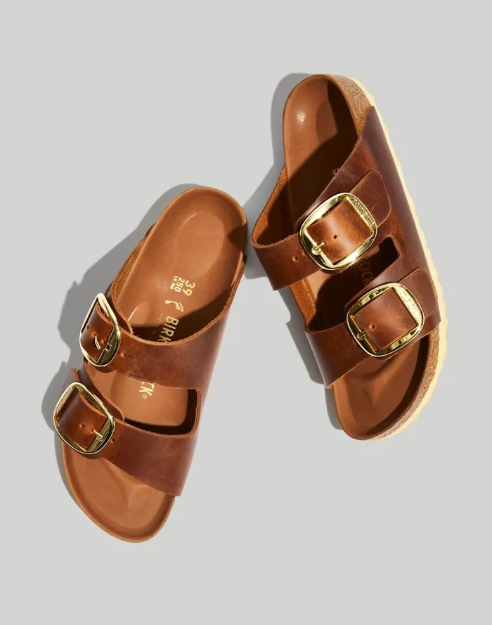 Women Sandals Madewell Birkenstock Big Buckle Arizona Sandals Cognac Oiled Leather