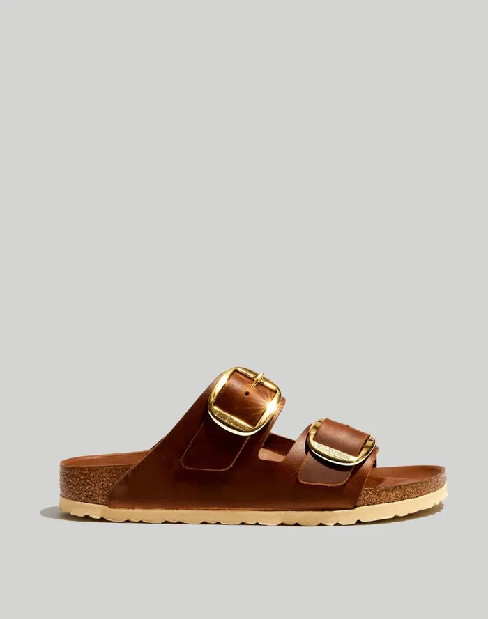 Women Sandals Madewell Birkenstock Big Buckle Arizona Sandals Cognac Oiled Leather