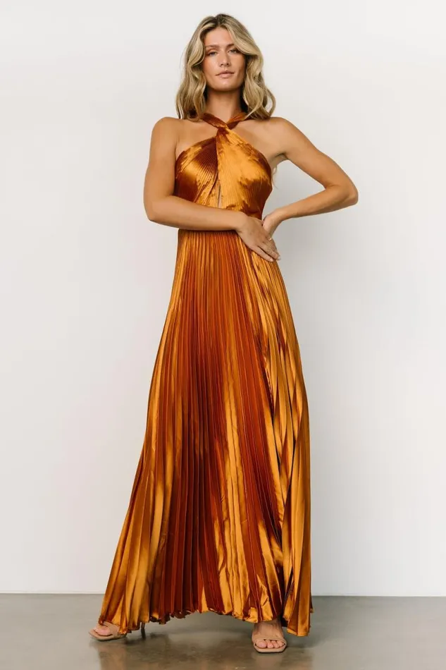 Women Sandra Pleated Maxi Dress Copper Baltic Born Maxi Dresses