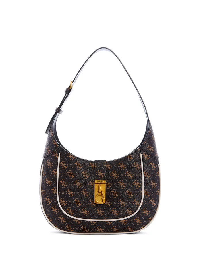 Women Satchel GUESS Black Brown Logo Maimie Hobo Bag