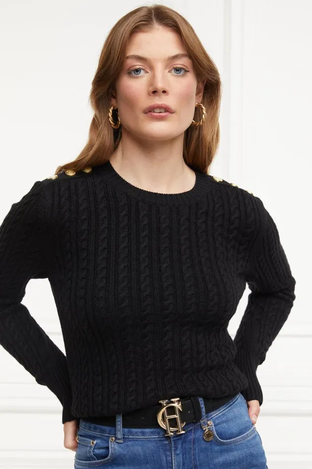 Women Seattle Cable Crew Knit Black Holland Cooper Knitwear