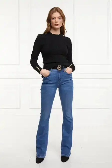 Women Seattle Cable Crew Knit Black Holland Cooper Knitwear