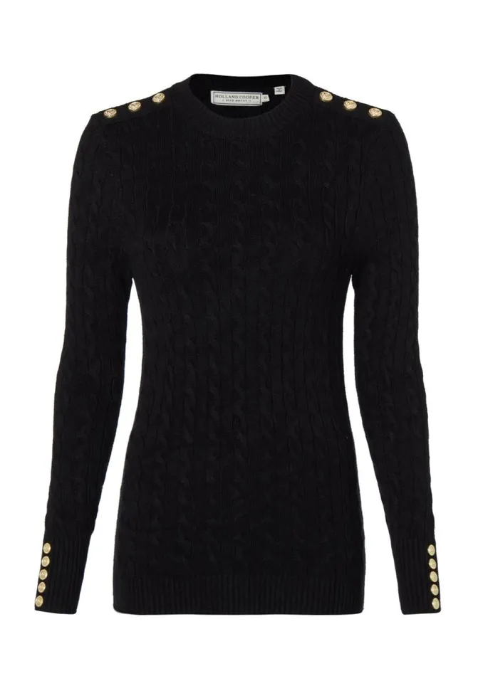 Women Seattle Cable Crew Knit Black Holland Cooper Knitwear