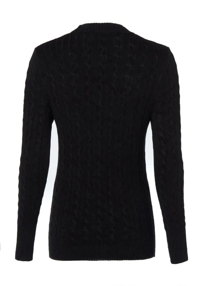 Women Seattle Cable Crew Knit Black Holland Cooper Knitwear
