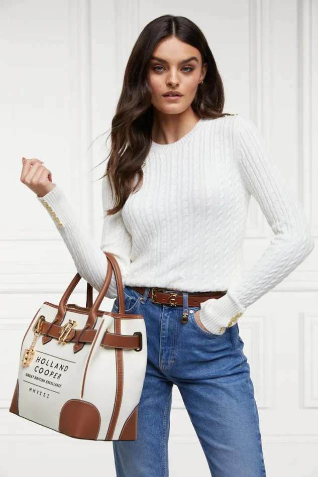 Women Seattle Cable Crew Knit White Holland Cooper Knitwear