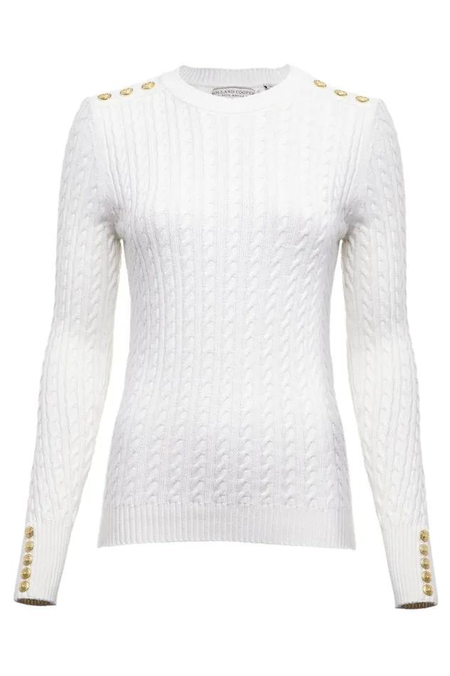 Women Seattle Cable Crew Knit White Holland Cooper Knitwear