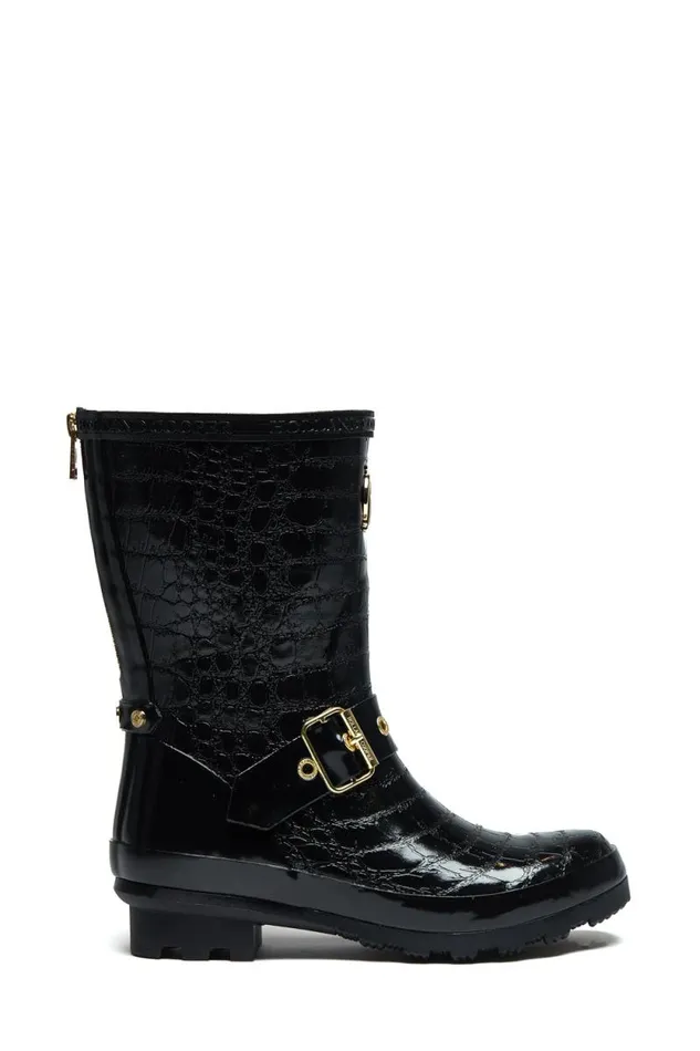 Women Sherpa Lined Chelsea Wellington Black Croc Holland Cooper Wellington Boots