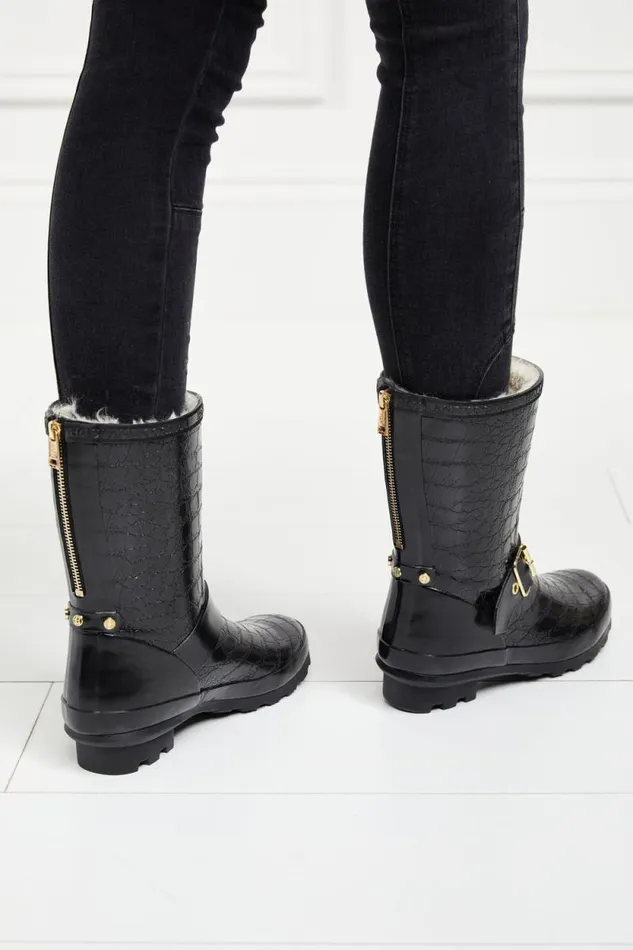 Women Sherpa Lined Chelsea Wellington Black Croc Holland Cooper Wellington Boots