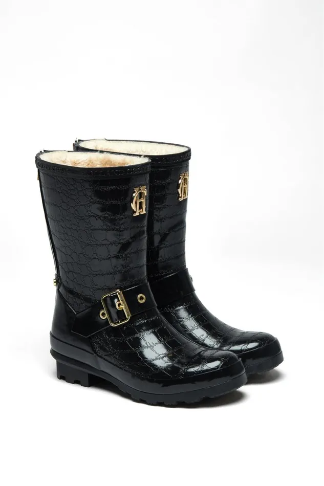 Women Sherpa Lined Chelsea Wellington Black Croc Holland Cooper Wellington Boots
