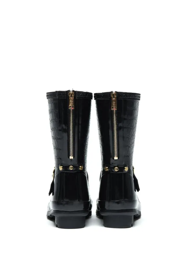 Women Sherpa Lined Chelsea Wellington Black Croc Holland Cooper Wellington Boots